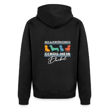 Mut Intelligenz Persönlichkeit mein Dackel - Unisex Premium Bio Zip Hoodie - Schwarz - Hinten - Nico (187cm)