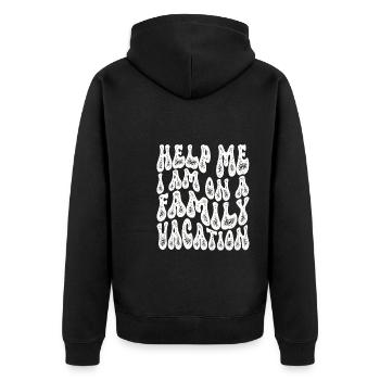 Hilfe, Ich Bin Im Familienurlaub - Unisex Premium Bio Zip Hoodie - Schwarz - Hinten - Nico (187cm)