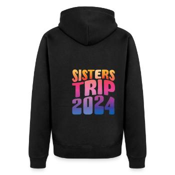 Sisters Trip 2024 - Unisex Premium Bio Zip Hoodie - Schwarz - Hinten - Nico (187cm)
