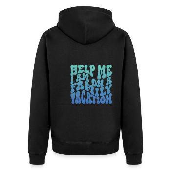 Hilfe, Ich Bin Im Familienurlaub - Unisex Premium Bio Zip Hoodie - Schwarz - Hinten - Nico (187cm)