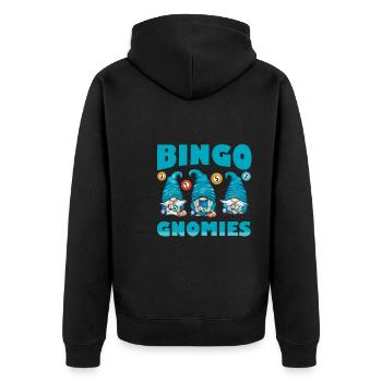 Bingo Gnomies Women Men Funny Bingo - Unisex Premium Bio Zip Hoodie - Schwarz - Hinten - Nico (187cm)