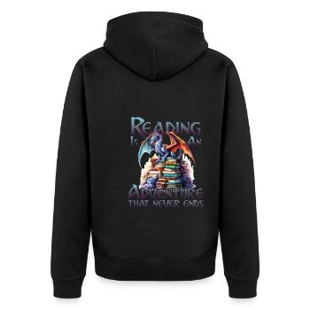 Lesen Ist Ein Abenteuer Bibliothek Lehrer - Unisex Premium Bio Zip Hoodie - Schwarz - Hinten - Nico (187cm)