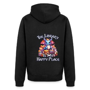 La bibliothèque est mon lieu de bonheur, dragons - Veste à capuche bio Premium Unisexe - noir - Dos - Nico (187cm)