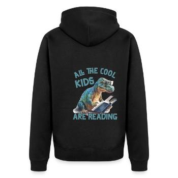 Alle Coolen Kids Lesen DInosaurier - Unisex Premium Bio Zip Hoodie - Schwarz - Hinten - Nico (187cm)