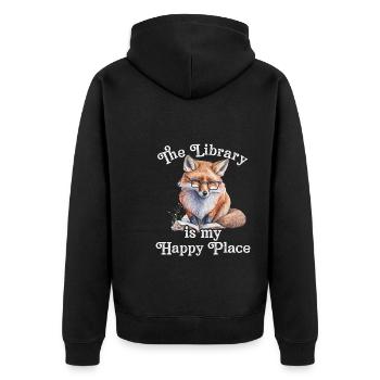 Die Bibliothek Ist Mein Glücklicher Ort Fuchs - Unisex Premium Bio Zip Hoodie - Schwarz - Hinten - Nico (187cm)