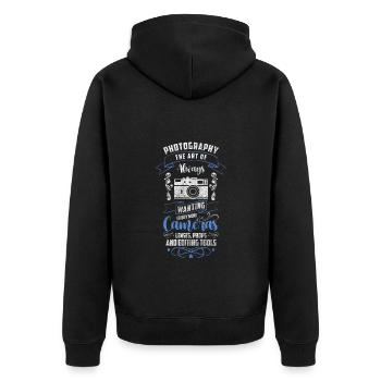 Fotografin Fotografie Fotoshooting - Unisex Premium Bio Zip Hoodie - Schwarz - Hinten - Nico (187cm)
