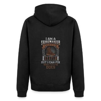 Handwerk Schuhe Leder Stiefel - Unisex Premium Bio Zip Hoodie - Schwarz - Hinten - Nico (187cm)