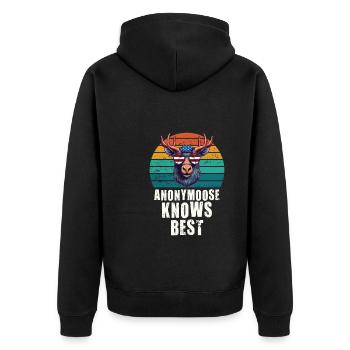Anonymoose Knows Best Cool Elch - Unisex Premium Bio Zip Hoodie - Schwarz - Hinten - Nico (187cm)