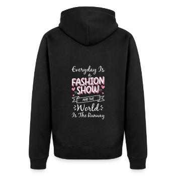 Mode Fashion Modequeen Modenschau - Unisex Premium Bio Zip Hoodie - Schwarz - Hinten - Nico (187cm)