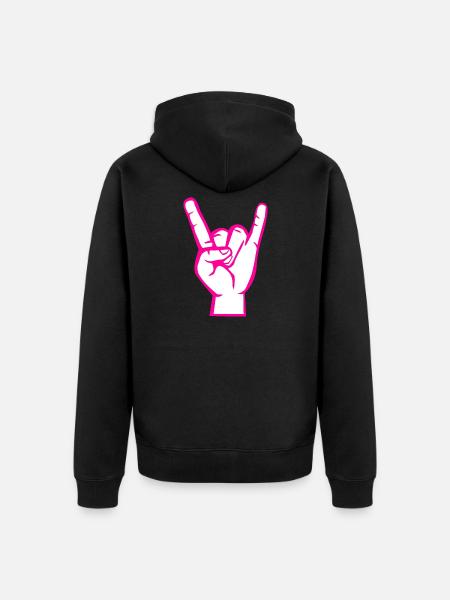 Hand with Rock- Metal -Satan Symbol Pink - Unisex Premium Organic Zip Hoodie - black