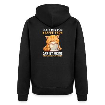 Lustige Katze Kaffee Kaffeeliebhaber Katzen Spruch - Unisex Premium Bio Zip Hoodie - Schwarz - Hinten - Nico (187cm)