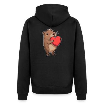 Capybara with heart Valentine's Day - Unisex Premium Organic Zip Hoodie - black - Back - Nico (187cm)