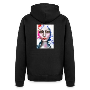 Ausdrucksstarke Wasserfarben-Porträtkunst - Unisex Premium Bio Zip Hoodie - Schwarz - Hinten - Nico (187cm)