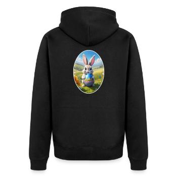 Osterhase mit Ei, Oval - Unisex Premium Bio Zip Hoodie - Schwarz - Hinten - Nico (187cm)