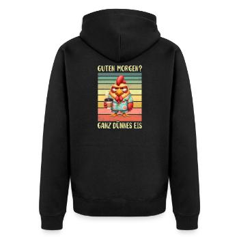 Huhn Hühner Morgenmuffel - Unisex Premium Bio Zip Hoodie - Schwarz - Hinten - Nico (187cm)