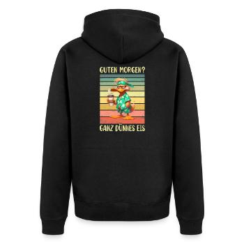 Ente Morgenmuffel - Unisex Premium Bio Zip Hoodie - Schwarz - Hinten - Nico (187cm)