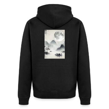 PLEINE LUNE CHINOISE SÉRÉNITÉ PAYSAGE - Veste à capuche bio Premium Unisexe - noir - Dos - Nico (187cm)