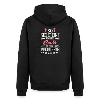 So sieht eine coole Heilerziehungspflegerin aus - Unisex Premium Bio Zip Hoodie - Schwarz - Hinten - Nico (187cm)