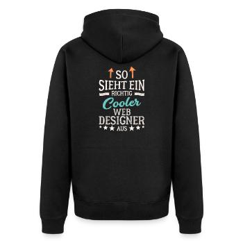 So sieht ein richtig cooler Webdesigner aus - Unisex Premium Bio Zip Hoodie - Schwarz - Hinten - Nico (187cm)