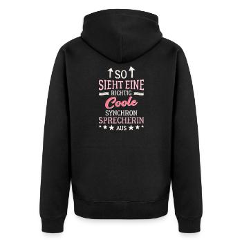 So sieht eine richtig coole Synchronsprecherin aus - Unisex Premium Bio Zip Hoodie - Schwarz - Hinten - Nico (187cm)