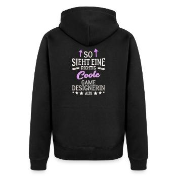 So sieht eine richtig coole Game Designerin aus - Unisex Premium Bio Zip Hoodie - Schwarz - Hinten - Nico (187cm)