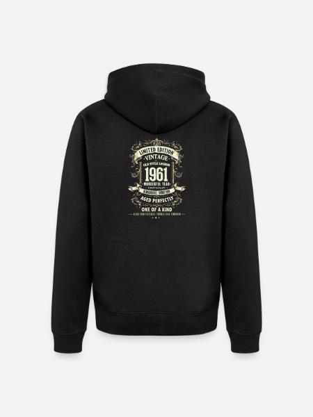 Geboren 1961, Baujahr 1961 Geburtstags Shirt 60er - Unisex Premium Bio Zip Hoodie - Schwarz