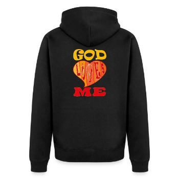 God Loves Me - Unisex Premium Organic Zip Hoodie - black - Back - Nico (187cm)