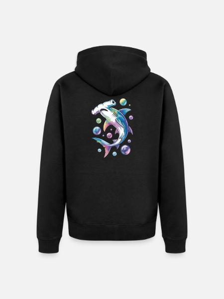 Vibrant Shark with Bubble Accents - Unisex Premium Organic Zip Hoodie - black