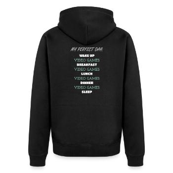 Gaming Lifestyle Zitat Drucken - Unisex Premium Bio Zip Hoodie - Schwarz - Hinten - Nico (187cm)