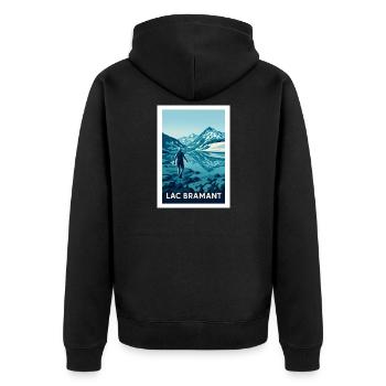 Alpines Wandern am Bramantsee - Unisex Premium Bio Zip Hoodie - Schwarz - Hinten - Nico (187cm)