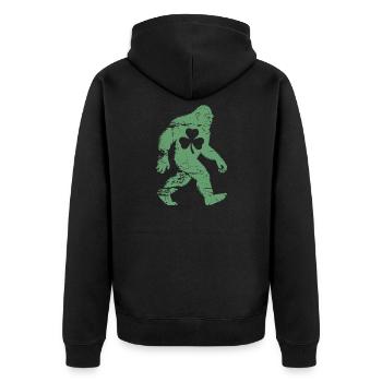 St. Patricks Day Bigfoot-Kleeblatt - Unisex Premium Bio Zip Hoodie - Schwarz - Hinten - Nico (187cm)