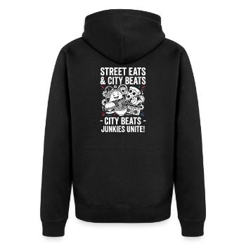 City Snacks Beats Junkies Unite - Unisex Premium Organic Zip Hoodie - black - Back - Nico (187cm)