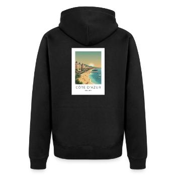 Côte d’Azur Riviera Sommerstrand - Unisex Premium Bio Zip Hoodie - Schwarz - Hinten - Nico (187cm)