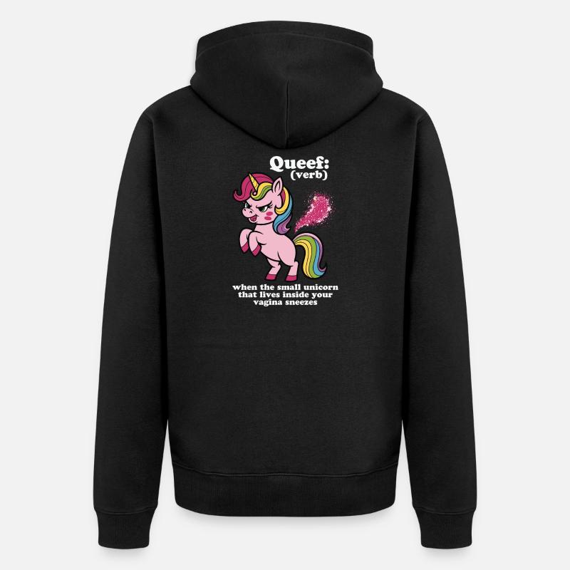 Knuddel-Einhorn mit Regenbogenmähne - Unisex Premium Bio Zip Hoodie - Schwarz