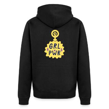 Girl power design, strong, loud and confident! - Unisex Premium Organic Zip Hoodie - black - Back - Nico (187cm)