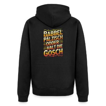 Bayerischer Dialektwitz Shirt - Unisex Premium Bio Zip Hoodie - Schwarz - Hinten - Nico (187cm)