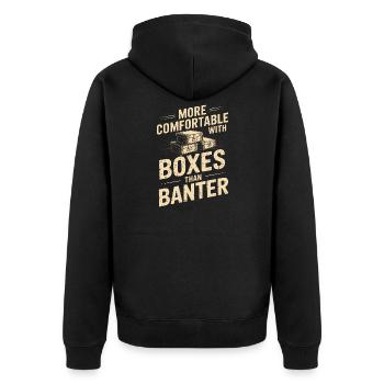 Des boîtes plutôt que des plaisanteries - Veste à capuche bio Premium Unisexe - noir - Dos - Nico (187cm)