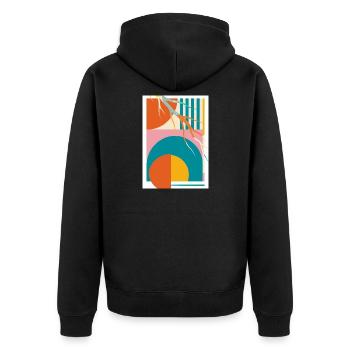Abstrakte Geometrie mit organischen Linien Retro  - Unisex Premium Bio Zip Hoodie - Schwarz - Hinten - Nico (187cm)