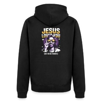 T-shirt préféré de Jesus Loves You - Veste à capuche bio Premium Unisexe - noir - Dos - Nico (187cm)