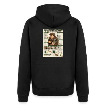 Der Geizhals – jeder Cent zählt - Unisex Premium Bio Zip Hoodie - Schwarz - Hinten - Nico (187cm)