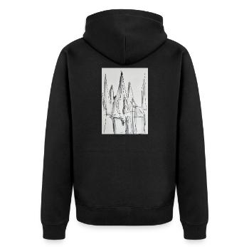 Schwarzweiß Stadt-Silhouette - Unisex Premium Bio Zip Hoodie - Schwarz - Hinten - Nico (187cm)