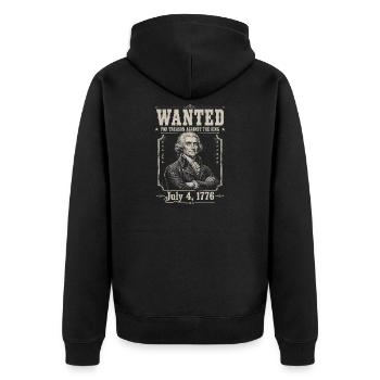 Recherché pour trahison – 4 juillet drôle – Jef - Veste à capuche bio Premium Unisexe - noir - Dos - Nico (187cm)