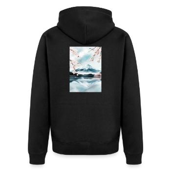 Mount Fuji and cherry blossoms - Unisex Premium Organic Zip Hoodie - black - Back - Nico (187cm)