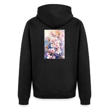 Aquarellfarben pastellfarbene Kirschblüten - Unisex Premium Bio Zip Hoodie - Schwarz - Hinten - Nico (187cm)