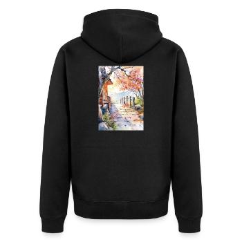 Chemin floréal en aquarelle - Veste à capuche bio Premium Unisexe - noir - Dos - Nico (187cm)