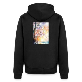 Cherry trees in Aube Watercolor - Unisex Premium Organic Zip Hoodie - black - Back - Nico (187cm)