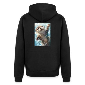 Fröhliches Otterplanschen - Unisex Premium Bio Zip Hoodie - Schwarz - Hinten - Nico (187cm)