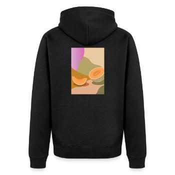 Melone in warmen Farben – modernes Frucht Motiv - Unisex Premium Bio Zip Hoodie - Schwarz - Hinten - Nico (187cm)