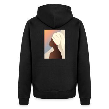 Frau mit Handtuch – stilvolles Wellness Motiv  - Unisex Premium Bio Zip Hoodie - Schwarz - Hinten - Nico (187cm)