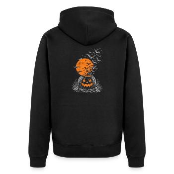 Kürbislaterne mit Fledermausschwarm - Unisex Premium Bio Zip Hoodie - Schwarz - Hinten - Nico (187cm)
